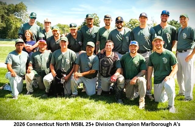 2026 Connecticut North MSBL 25+ Division Champion Marlborough A's team photo